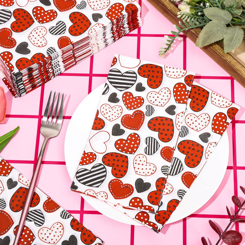 Whaline 100Pcs Valentine's Day Guest Napkins Red Black Heart Disposable Napkins Polka Dot Love Heart Dinner Hand Towel Paper Napkins For Bathroom Wedding Anniversary Party Table Supplies - Image 4