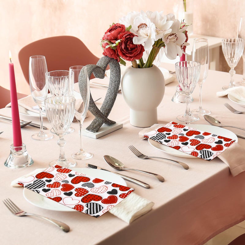 Whaline 100Pcs Valentine's Day Guest Napkins Red Black Heart Disposable Napkins Polka Dot Love Heart Dinner Hand Towel Paper Napkins For Bathroom Wedding Anniversary Party Table Supplies - Image 5