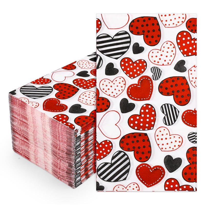 Whaline 100Pcs Valentine's Day Guest Napkins Red Black Heart Disposable Napkins Polka Dot Love Heart Dinner Hand Towel Paper Napkins For Bathroom Wedding Anniversary Party Table Supplies - Image 1