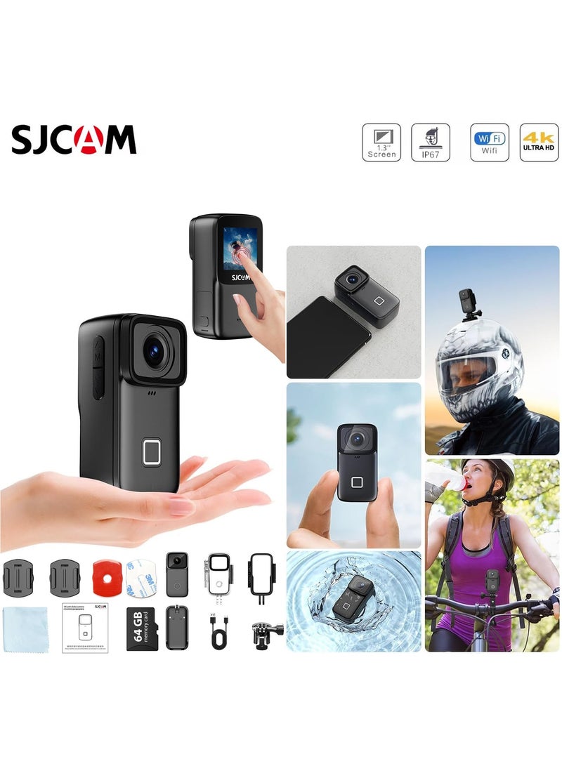 SJCAM SJCAM Upgraded C200Pro Mini Waterproof Action Camera, 4K 30M Underwater POV Vlogging Camera, HDR SIX-AXIS Stabilization,Wide FOV, Touch Screen, 5G WiFi Living Stream(64G S Card)  - Image 1