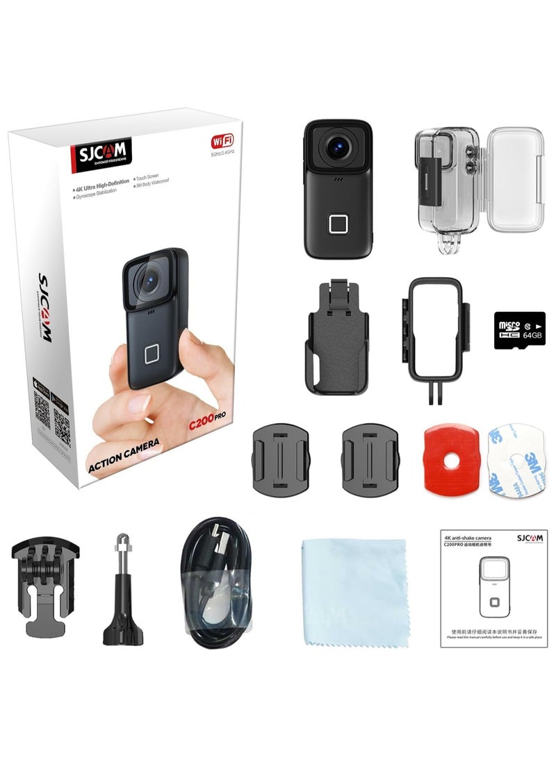 SJCAM SJCAM Upgraded C200Pro Mini Waterproof Action Camera, 4K 30M Underwater POV Vlogging Camera, HDR SIX-AXIS Stabilization,Wide FOV, Touch Screen, 5G WiFi Living Stream(64G S Card)  - Image 2