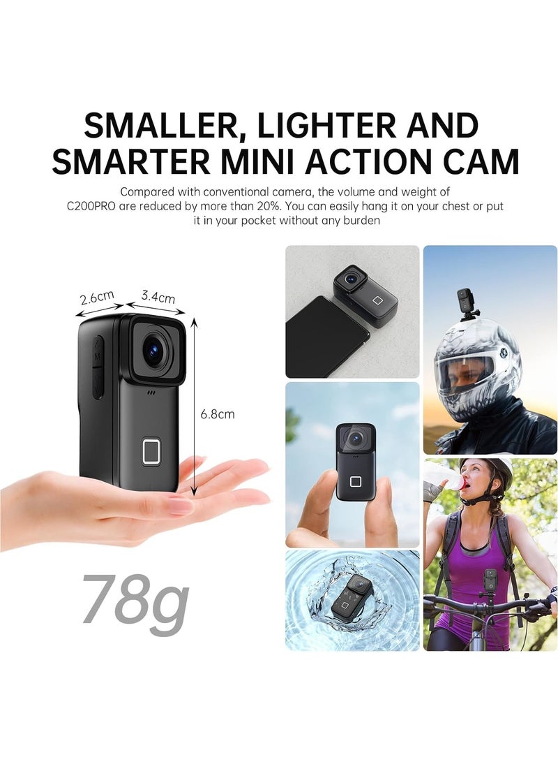 SJCAM SJCAM Upgraded C200Pro Mini Waterproof Action Camera, 4K 30M Underwater POV Vlogging Camera, HDR SIX-AXIS Stabilization,Wide FOV, Touch Screen, 5G WiFi Living Stream(64G S Card)  - Image 5