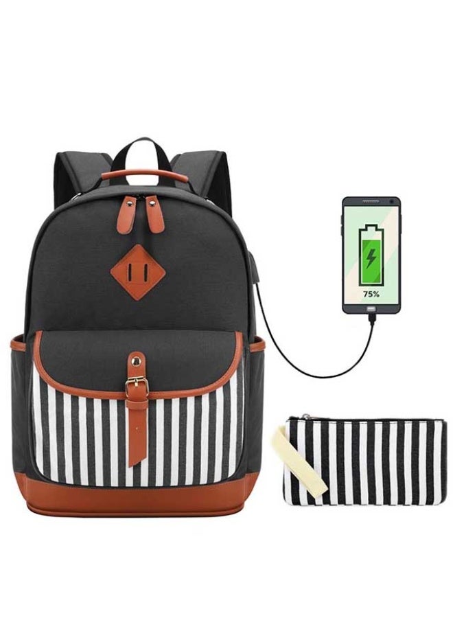 Backpack, Black Stripes with USB port, China