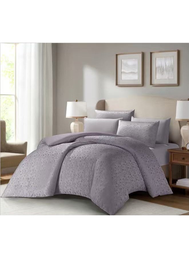 Luxury Silk Comforter Set King Size 6 Pieces, Ultra Soft Bedding Set with 1 Comforter, 1 Fitted Sheet and 4 Pillowcases, Elegant Champagne Beige Jacquard Design