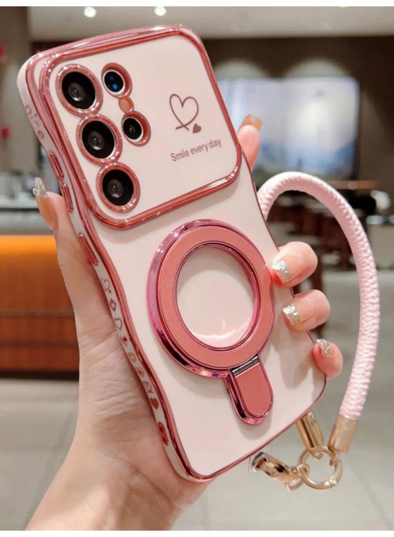 شي إن غطاء هاتف محمي بالكامل مصنوع من مواد ناعمة مع سير قابل للتعليق، مصمم بطراز موجي فخم، وله حامل مغناطيسي للنافذة الكبيرة مضاد للصدمات والخدش متوافق مع هواتف سامسونج جالاكسي S25 ألترا - Image 2