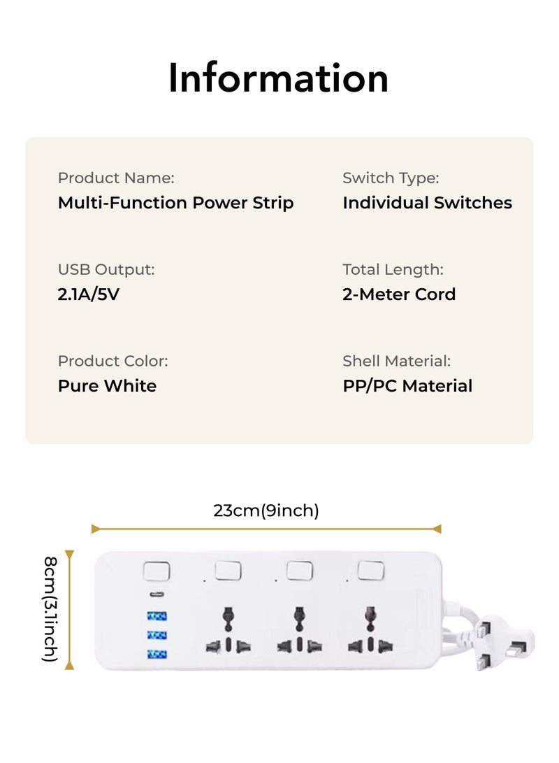 110-220 فولت طاقة 2000 واط مع 3 مقابس عالمية متعددة USB، كابل تمديد مقبس لشحن الهاتف، سلك تمديد - Image 5
