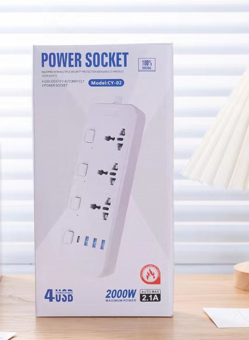 110-220 فولت طاقة 2000 واط مع 3 مقابس عالمية متعددة USB، كابل تمديد مقبس لشحن الهاتف، سلك تمديد - Image 4