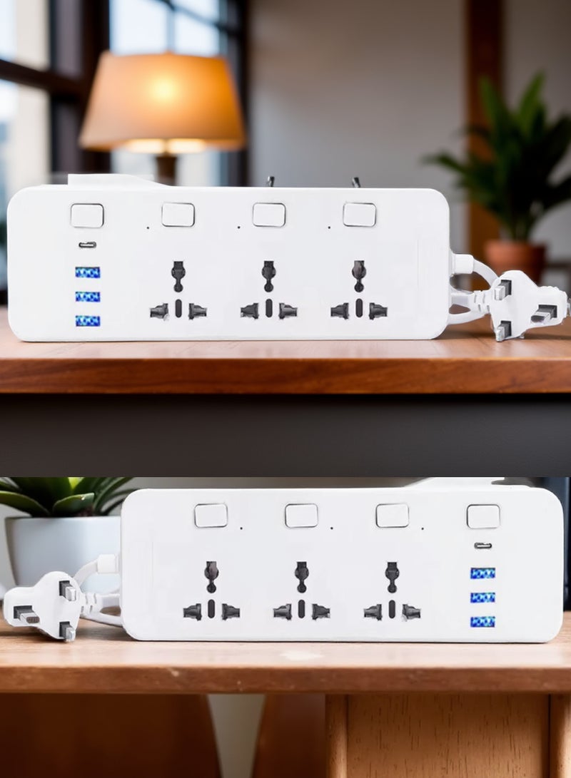 110-220 فولت طاقة 2000 واط مع 3 مقابس عالمية متعددة USB، كابل تمديد مقبس لشحن الهاتف، سلك تمديد - Image 3