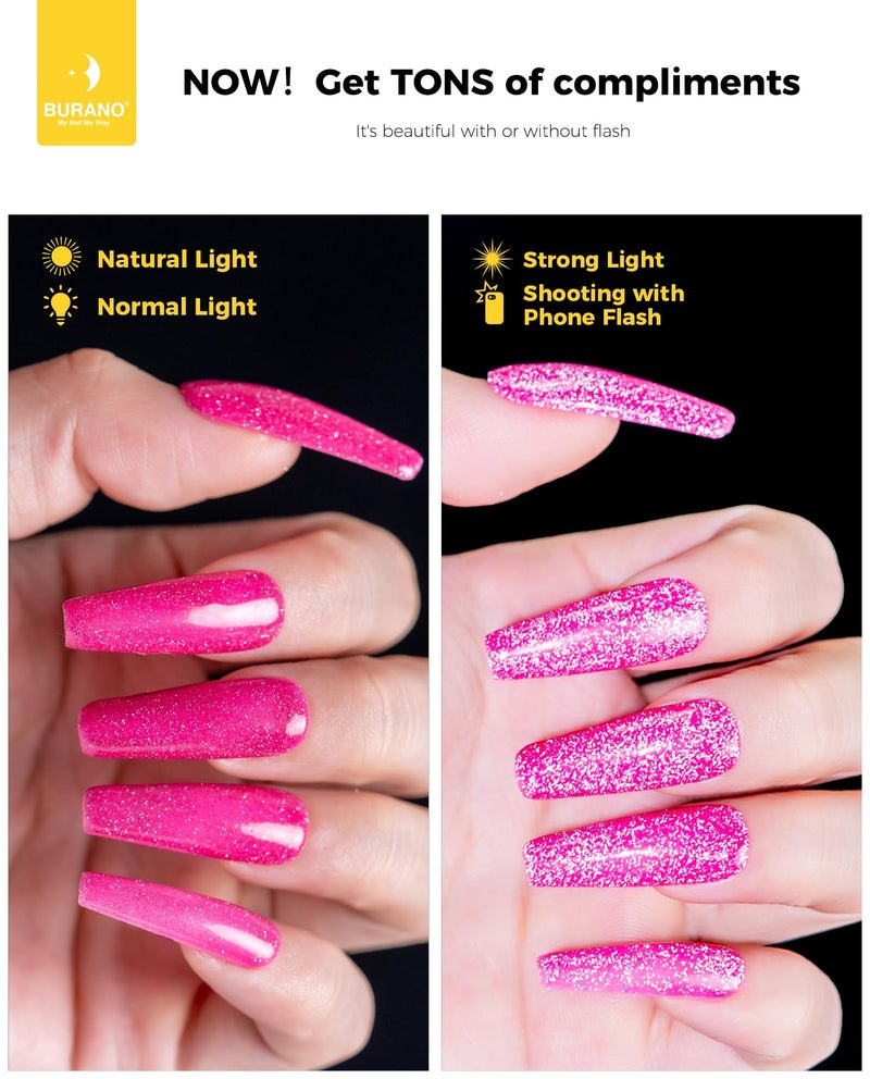 BURANO Reflective Gel Nail Polish, 7.3ml Reflective Diamond Nail Glitter Gel Polish, Sparkly Summer Color Gel Polish Holographic Glitters Shiny UV Lamp Required SZ9 - Image 3