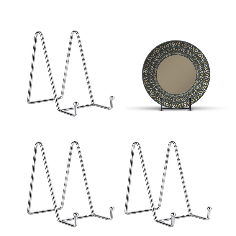 Kruodop 3 Pack 4 Inch Plate Stands for Display, Metal Frame Holder Stands for Book, Pictures, Photo Easel, Tabletop Art - Image 1