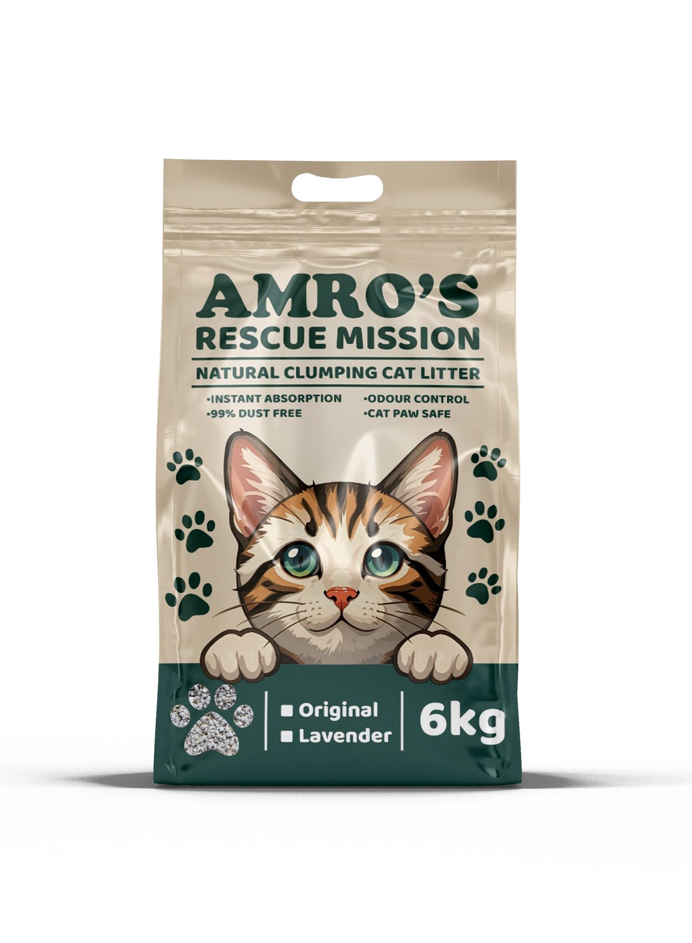 Amro’s Rescue Mission Clumping Cat Litter (6kg) - Supports Stray Cat Rescue - Premium Bentonite, Low-Tracking, Odour Control, 99% Dust-Free (Unscented)