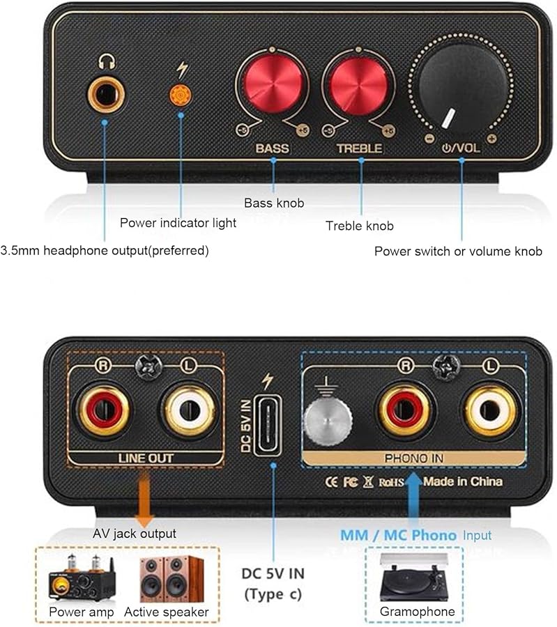 Compact Aluminum MM MC Phono Preamplifier with Headphone Amp and Pitch Control - Image 4