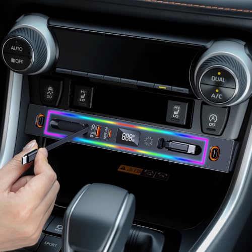 DICMKY for Toyota RAV4 Car Charger USB Hub with RGB Light 4Port Retractable Docking Station for Toyota RAV4 Accessories 2025 2024 2023 2022 2021 2020 Center Console Phone Fast ChargerAdaptor Hub - Image 1