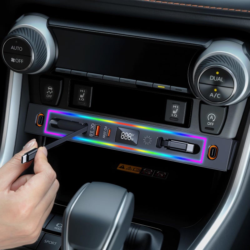 DICMKY for Toyota RAV4 Car Charger USB Hub with RGB Light 4Port Retractable Docking Station for Toyota RAV4 Accessories 2025 2024 2023 2022 2021 2020 Center Console Phone Fast ChargerAdaptor Hub - Image 3