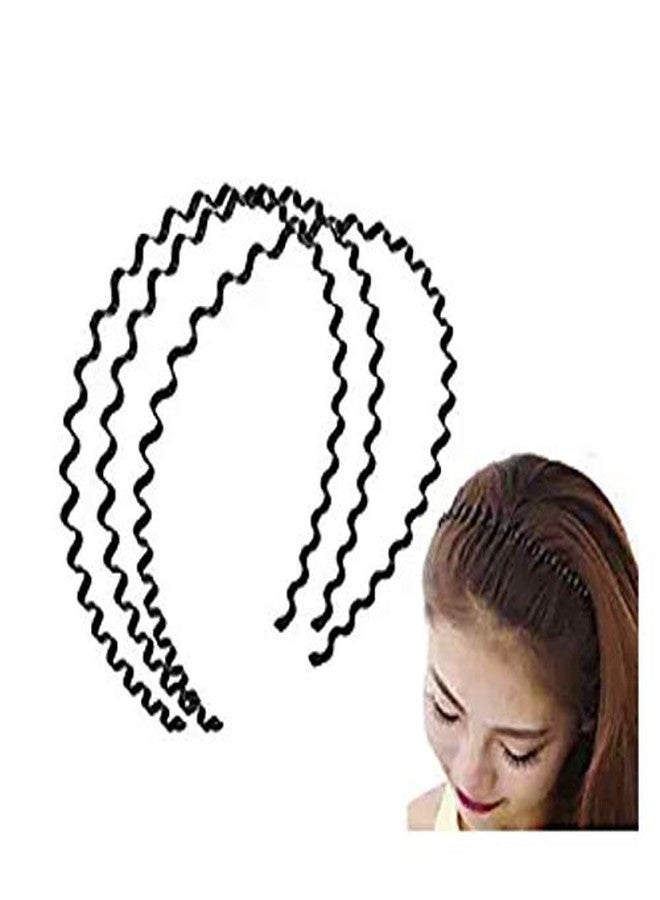 لاسوم طقم لاسوم مكون من 3 قطع، طوق شعر أسود مموج ربيعي للجنسين، طوق شعر معدني، إكسسوار رأس للبنات والرجال - Image 1