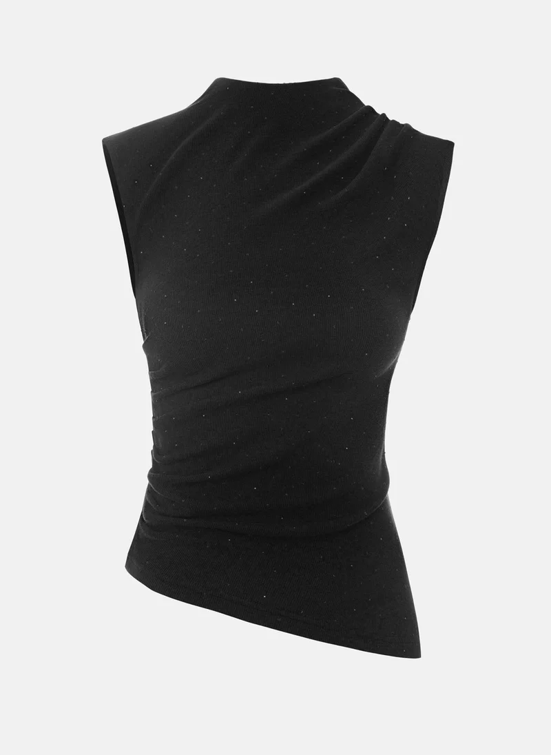 Lichi Jersey top with small gathers and rhinestones