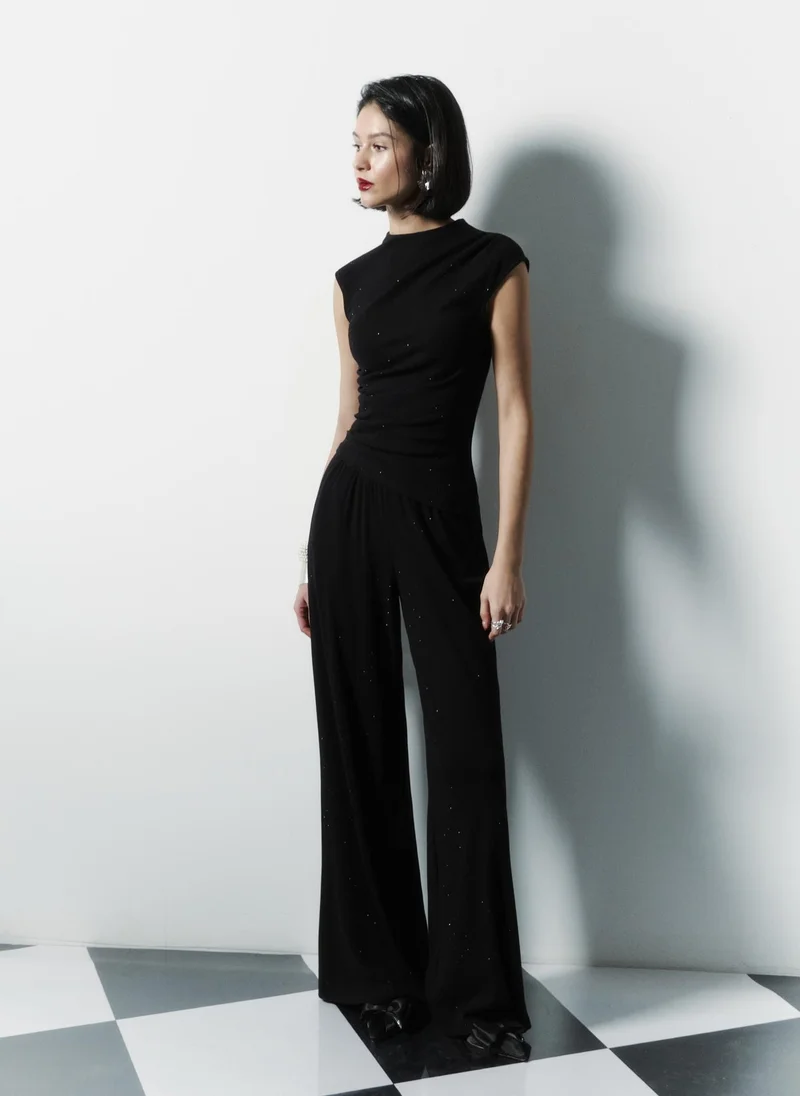 Lichi  Jersey top with small gathers and rhinestones for Women | Best Price UAE
