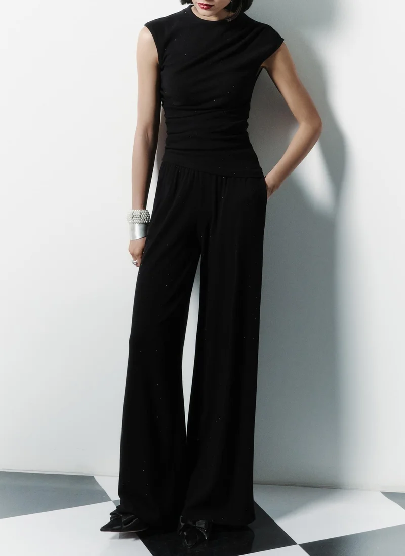 Lichi  Jersey top with small gathers and rhinestones for Women | Best Price UAE