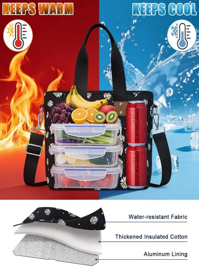 Capolo Insulated Lunch Box for Women & Men - Large Thermal Lunch Bag Women with Removable Shoulder Strap, Reusable Lunch Cooler Tote Bags Purse for Adults Work, Picnic, Hiking, Beach, Travel, LargeDaisy - Image 3