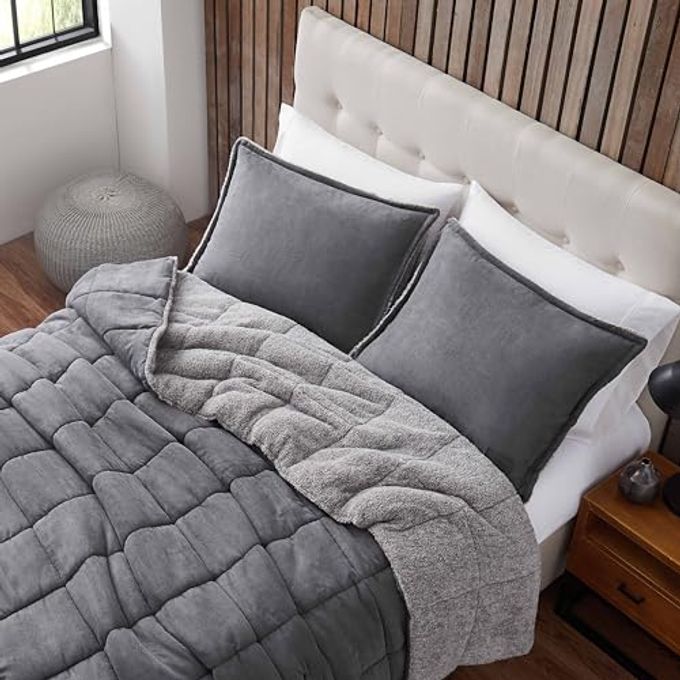 Eddie Bauer Queen Comforter Set, Microsuede Bedding With Soft Sherpa Reverse, 3 Piece Bed Set With Matching Pillowcases (Sherwood Grey) - Image 3