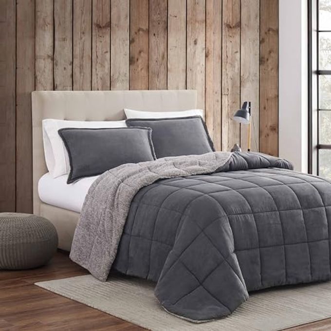 Eddie Bauer Queen Comforter Set, Microsuede Bedding With Soft Sherpa Reverse, 3 Piece Bed Set With Matching Pillowcases (Sherwood Grey) - Image 5