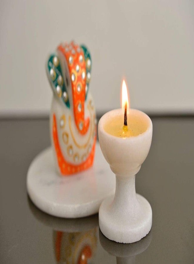 Sameer Sales Handicrafted White Marble Diya/India Oil Lamp for Puja/Temple/Office (Table Diya) - Image 3