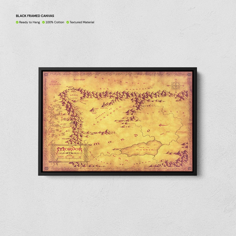 TNESSENTIAL Mordor Map Print, Lord of Rings Map Canvas, Mordor Poster, Middle-earth Wall Art, LOTR Gift, Fantasy World Decor, Dark Realm Map - Image 1