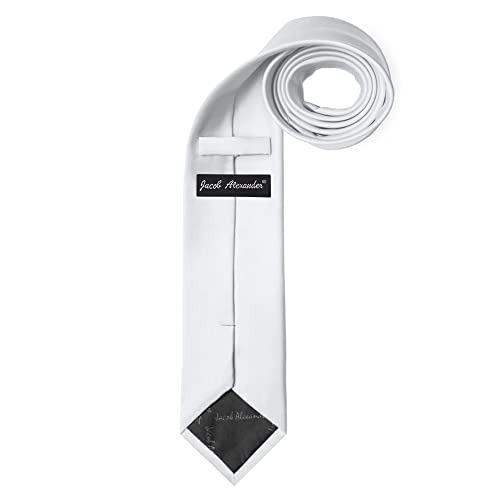 Jacob Alexander Solid Color Men's Regular Tie - White - Image 2