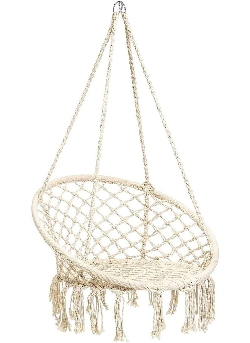 Rock Pow - Hanging Hammock Chair Comfortable Sturdy Macrame Hanging Swing Chair Knitted by Cotton Rope with Romantic Fringes For Indoor Outdoor Bedroom Patio Yard Garden Balcony 80×80×4cm - Image 1