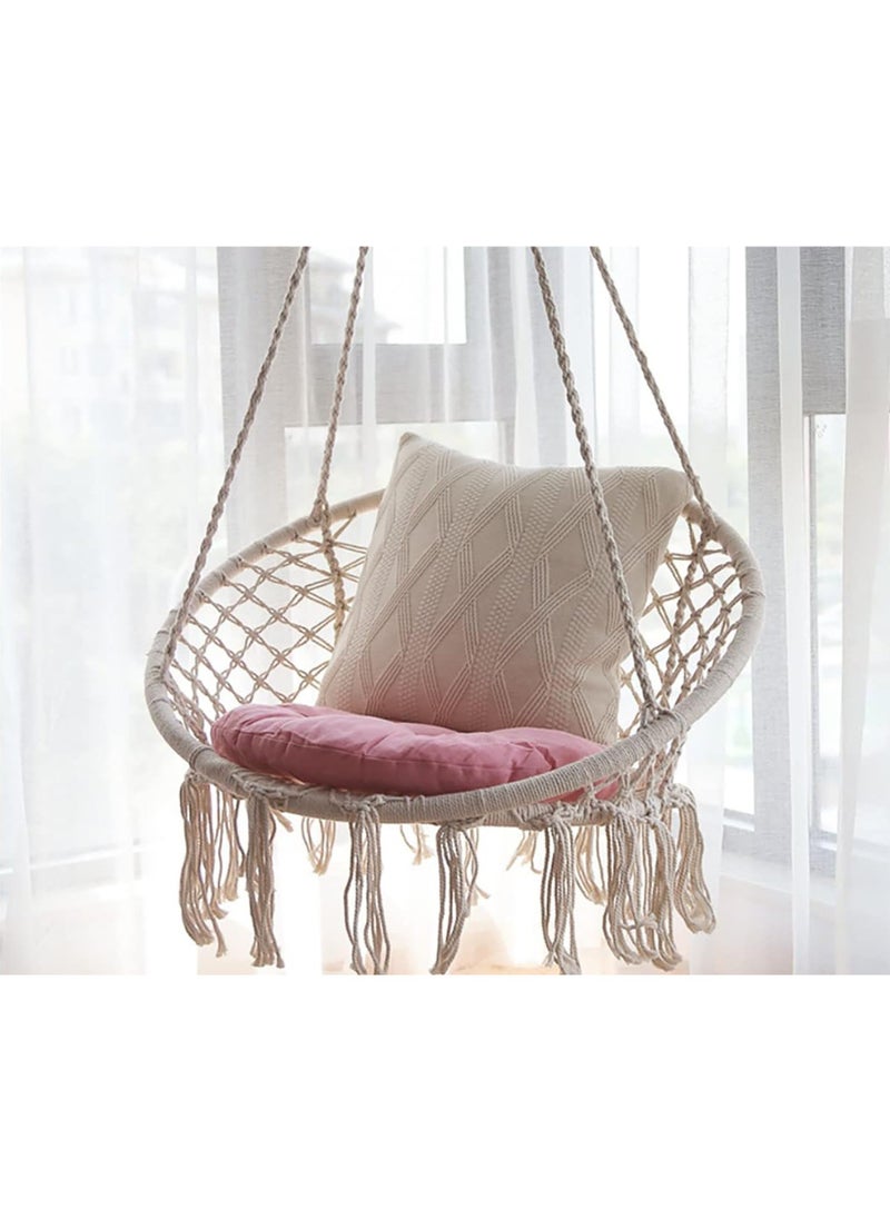 Rock Pow - Hanging Hammock Chair Comfortable Sturdy Macrame Hanging Swing Chair Knitted by Cotton Rope with Romantic Fringes For Indoor Outdoor Bedroom Patio Yard Garden Balcony 80×80×4cm - Image 1