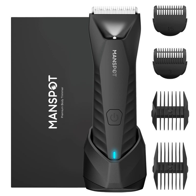 MANSPOT Manscape Body & Pubic Hair Trimmer for Men, Electric Groin Hair Trimmer, Replaceable Ceramic Blade Heads,Waterproof for Wet/Dry Use,Standing Recharge Dock,90 Minutes Shaving(Black) - Image 1