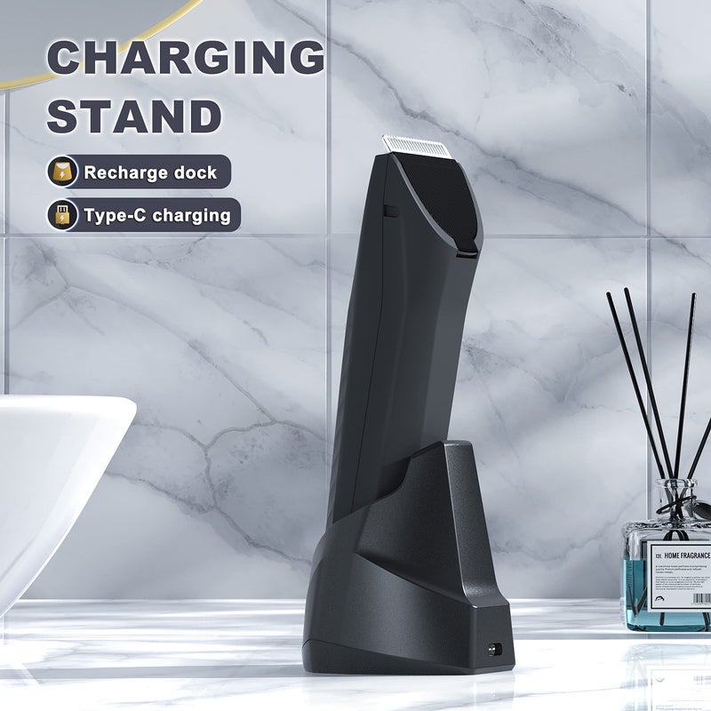MANSPOT Manscape Body & Pubic Hair Trimmer for Men, Electric Groin Hair Trimmer, Replaceable Ceramic Blade Heads,Waterproof for Wet/Dry Use,Standing Recharge Dock,90 Minutes Shaving(Black) - Image 4