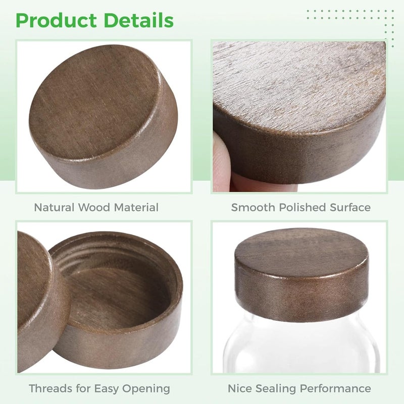 Natural Acacia Wood Lids, Reusable Leakproof Lid, 16 Pcs Threaded Wooden Jar Lids, Round Bottle Jar Lid for 4 Oz and 6 Oz Spice Jars, Airtight Glass Spice Jar Lid - Image 5