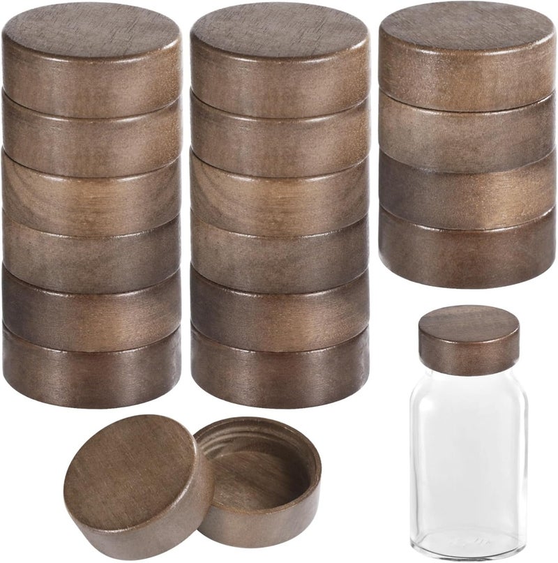Natural Acacia Wood Lids, Reusable Leakproof Lid, 16 Pcs Threaded Wooden Jar Lids, Round Bottle Jar Lid for 4 Oz and 6 Oz Spice Jars, Airtight Glass Spice Jar Lid - Image 1