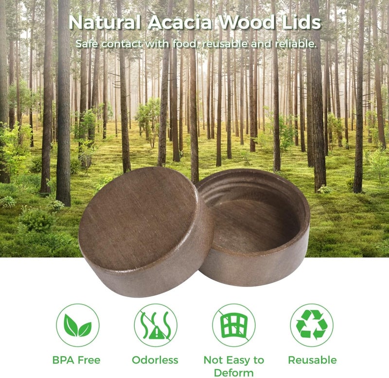 Natural Acacia Wood Lids, Reusable Leakproof Lid, 16 Pcs Threaded Wooden Jar Lids, Round Bottle Jar Lid for 4 Oz and 6 Oz Spice Jars, Airtight Glass Spice Jar Lid - Image 2