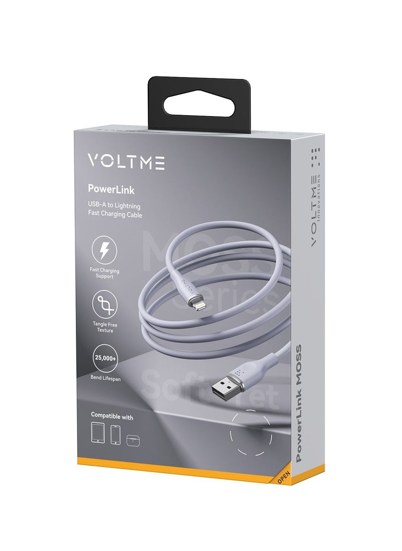 VOLTME - Powerlink Moss USB A to Lightning Cable for iPhone 14/13/ 12 Pro Max / 12/11 Pro/X/XS/XR / 8 Plus (1.2m) 3A Zinc-Alloy Connector - Grey - Image 1