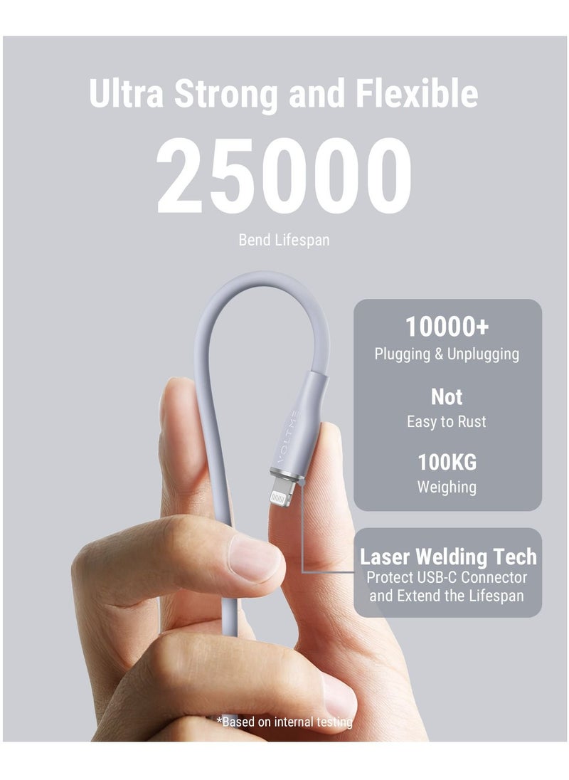 VOLTME - Powerlink Moss USB A to Lightning Cable for iPhone 14/13/ 12 Pro Max / 12/11 Pro/X/XS/XR / 8 Plus (1.2m) 3A Zinc-Alloy Connector - Grey - Image 1