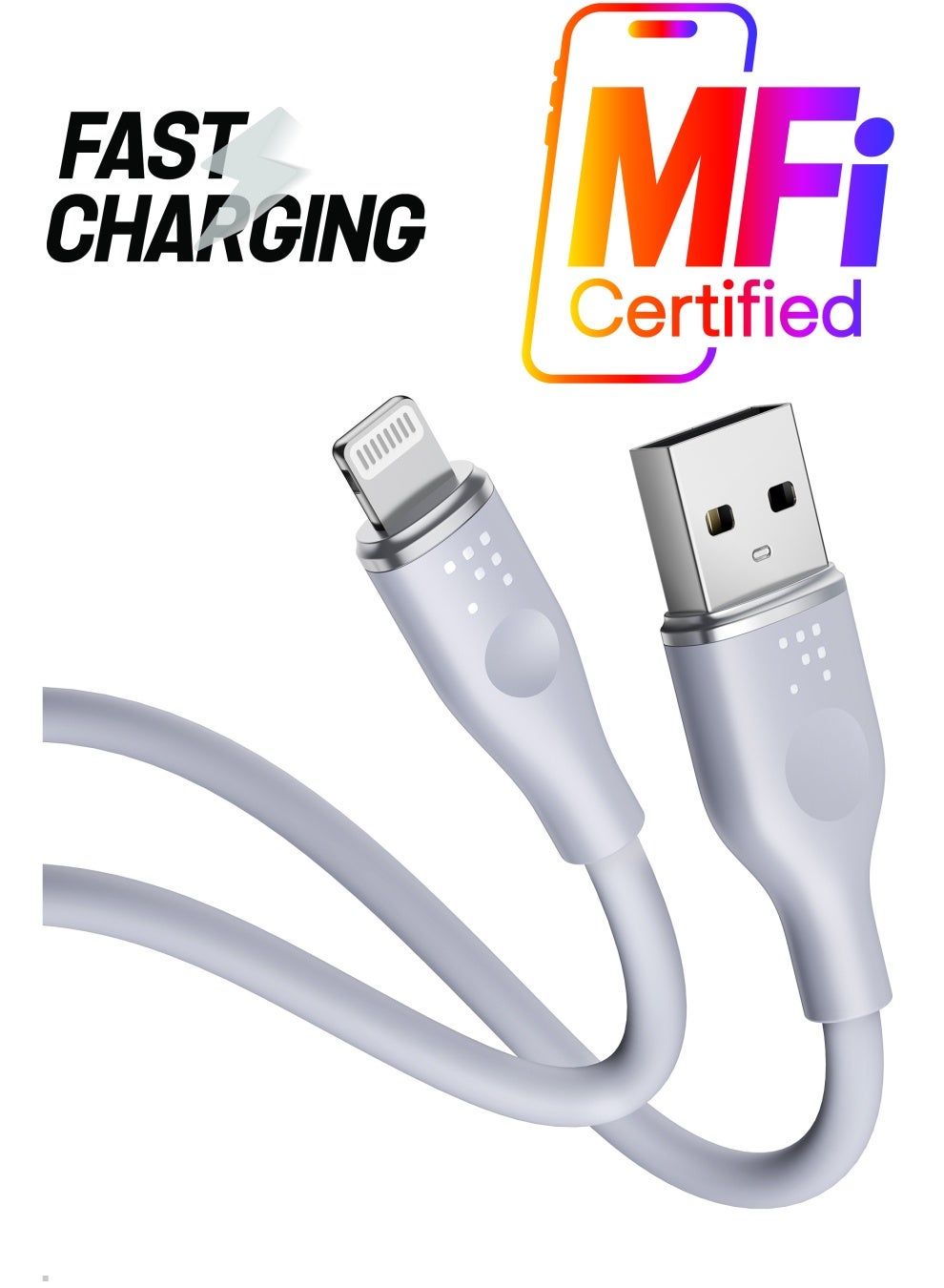 iPhone Fast Charging USB-A to Lightning Cable – 1.2m, 3A, Zinc Alloy Connector, Durable & Flexible, Withstands 25,000+ Bends and 10,000+ Plug Tests, Tangle-Free, High-Speed Data Sync, Compatible with iPhone 14/14 Pro/14 Pro Max/14 Plus/13/12/11/XS/XR/X/8 Plus, iPad – Grey