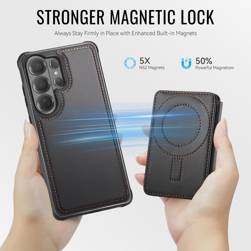 Usroom for Samsung Galaxy S26 Ultra Case Wallet Compatible with Magsafe, RFID Blocking Magnetic Card Holder 2 in 1 Detachable Kickstand Shockproof Phone Case for Galaxy S26 Ultra 6.9" Black - Image 2