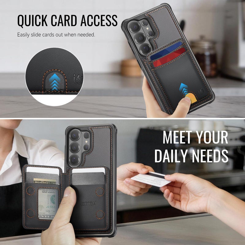 Usroom for Samsung Galaxy S26 Ultra Case Wallet Compatible with Magsafe, RFID Blocking Magnetic Card Holder 2 in 1 Detachable Kickstand Shockproof Phone Case for Galaxy S26 Ultra 6.9" Black - Image 4