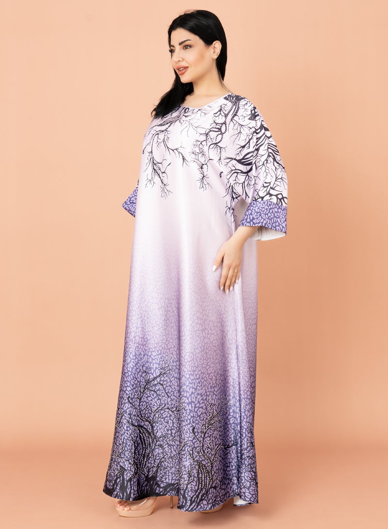 اكسا جلابية مودرن بتصميم تجريدي بنفسجي - Image 3