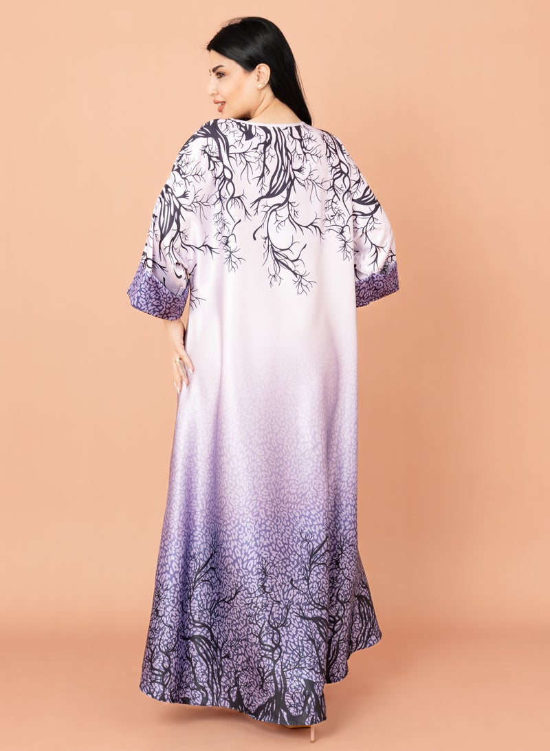 اكسا جلابية مودرن بتصميم تجريدي بنفسجي - Image 4