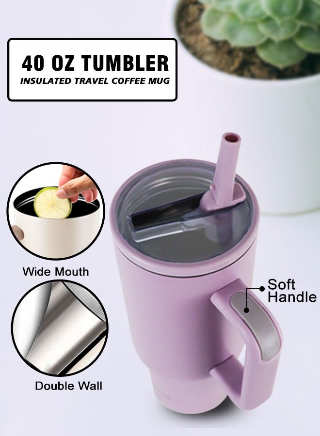 GIFUBOWA 40 oz Stainless Steel Vacuum Insulated Tumbler with Straw Lid and Handle Leak-proof Travel Mug for Water Iced Tea or Coffee Smoothie - Image 4