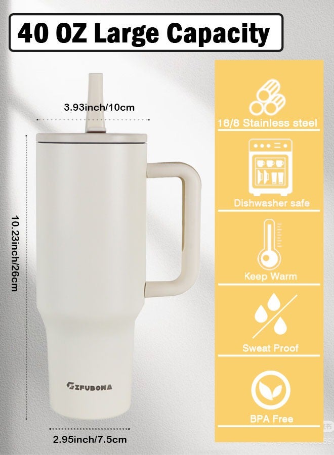 GIFUBOWA 40 oz Stainless Steel Vacuum Insulated Tumbler with Straw Lid and Handle Leak-proof Travel Mug for Water Iced Tea or Coffee Smoothie - Image 2