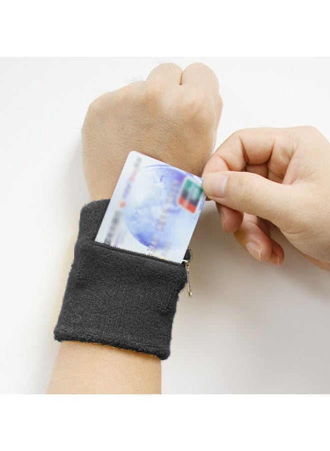 Thick Sport Wristband with Zipper,Wrist Wallet Sweatband Wrist Support for Men Women Gym,Running,Walking - Image 2