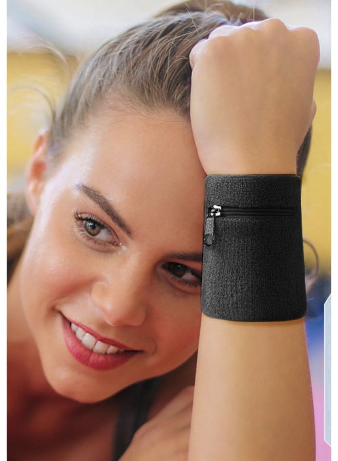 Thick Sport Wristband with Zipper,Wrist Wallet Sweatband Wrist Support for Men Women Gym,Running,Walking - Image 4