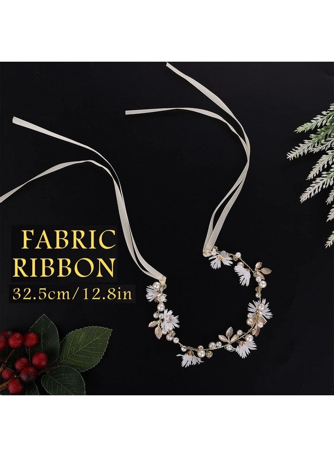 Prasacco Rasacco Women Flower Headband With Ribbon Bridal Headband Flower Hair Vine Wedding Hair Accessories Wreath Wedding Party Ladies Girls Garlands Floral Crown Hairband  - Image 3