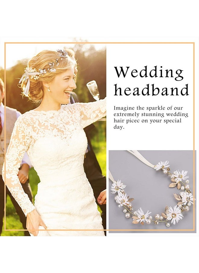 Prasacco Rasacco Women Flower Headband With Ribbon Bridal Headband Flower Hair Vine Wedding Hair Accessories Wreath Wedding Party Ladies Girls Garlands Floral Crown Hairband  - Image 4