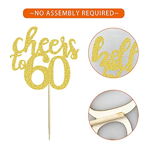 Festiko®40 PCS Gold Glitter 60th Birthday Cupcake Toppers Set for 60th Birthday Celebrating Party Decorations - Image 4