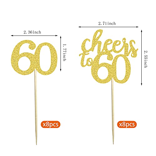 Festiko®40 PCS Gold Glitter 60th Birthday Cupcake Toppers Set for 60th Birthday Celebrating Party Decorations - Image 3